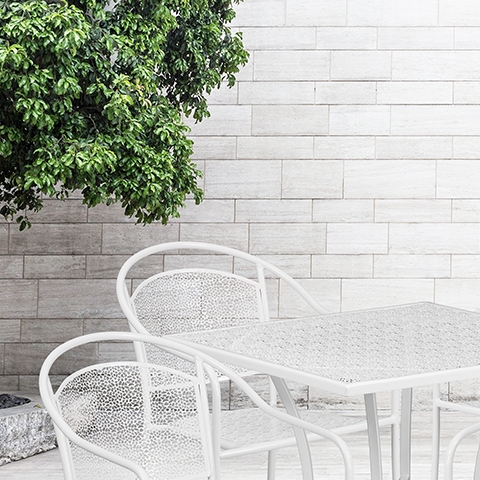 28SQ White Patio Table Set