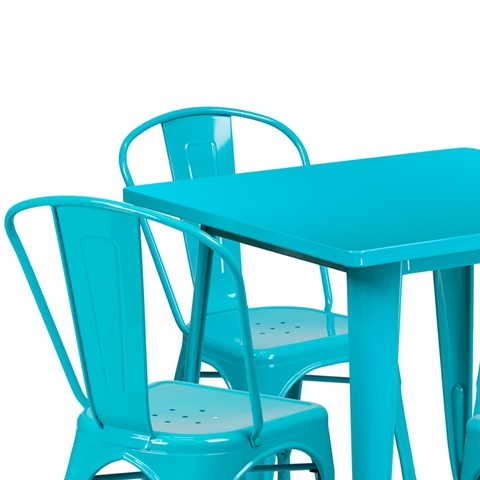 31.5SQ Teal-BL Metal Table Set