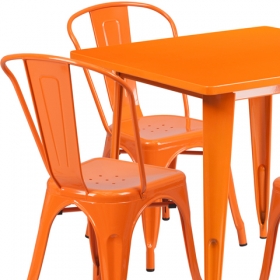 31.5SQ Orange Metal Table Set