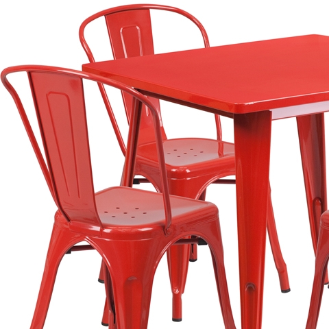 31.5SQ Red Metal Table Set