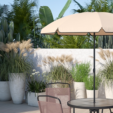 6PC Brown Patio Set &amp; Umbrella