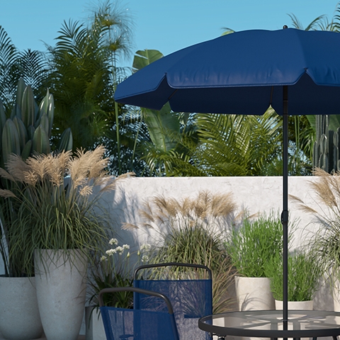 6PC Navy Patio Set &amp; Umbrella