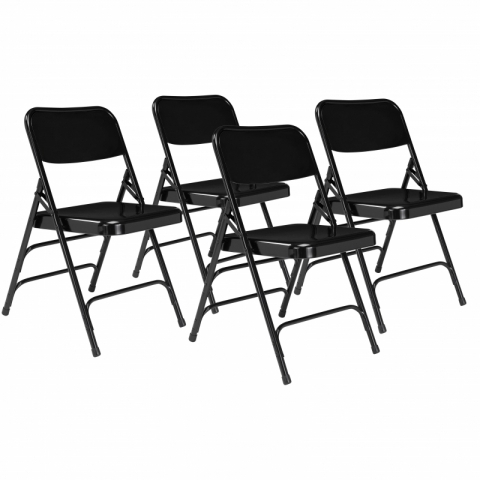 NPSÂ® 300 Series Deluxe All-Steel Triple Brace Double Hinge Folding Chair, Black